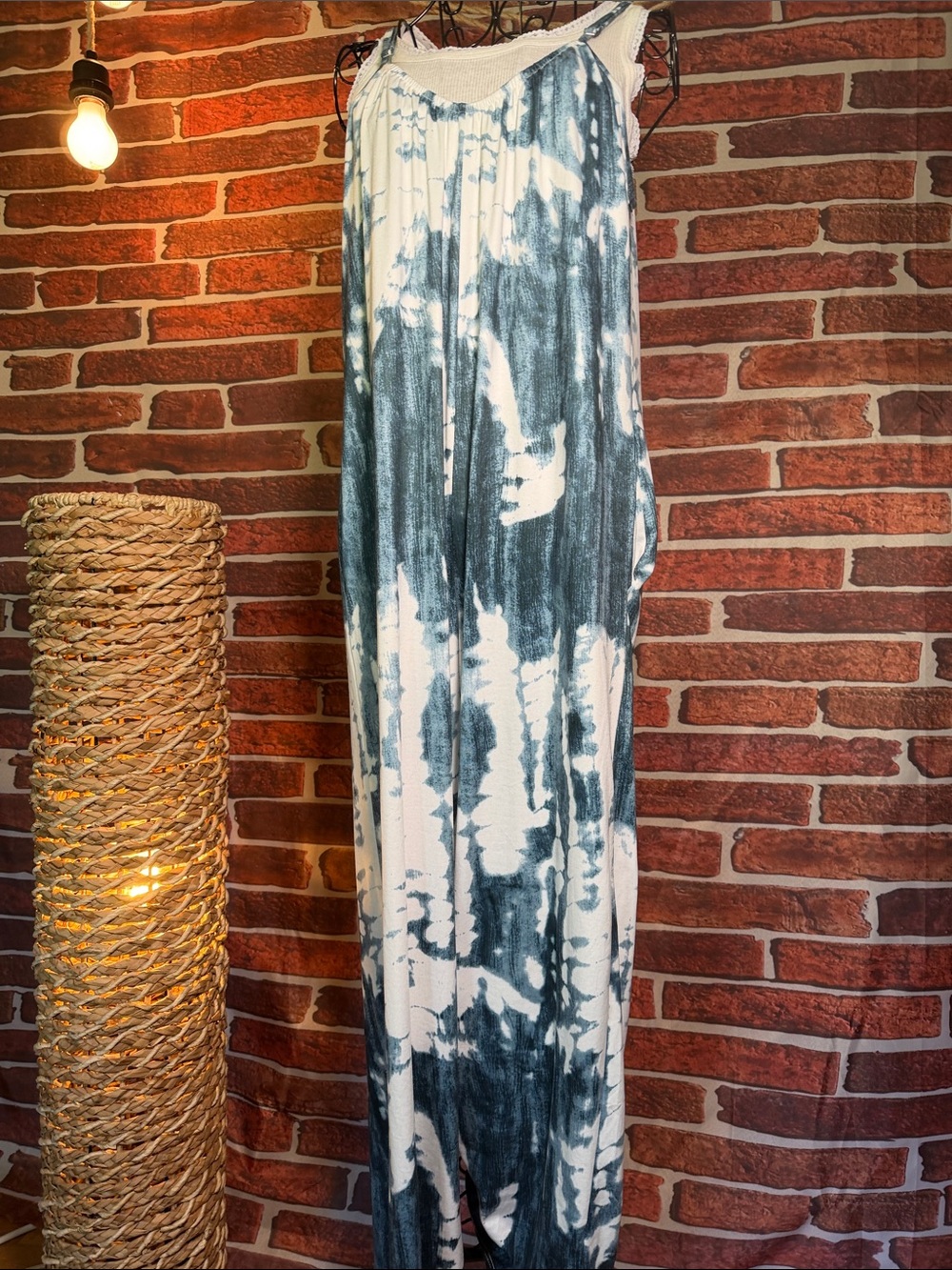 👖 Tie-Dye Maxi Jumpsuit — Blue/White — Sz L — NWOT